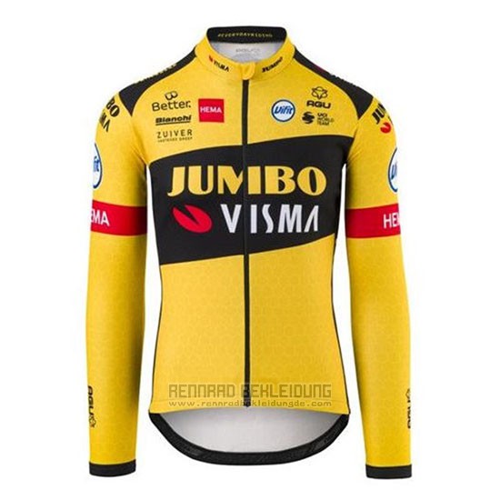 2020 Fahrradbekleidung Jumbo Visma Gelb Shwarz Trikot Langarm und Tragerhose